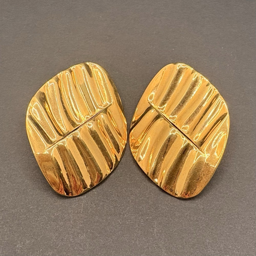 Vintage Avon Glossy Style Gold Tone Clip On Earrings Bold 1994 Statement 1.75"